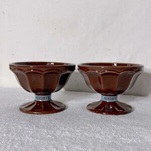 Houston Harvest  Hershey Brown Ceramic Sundae Dishes x2
